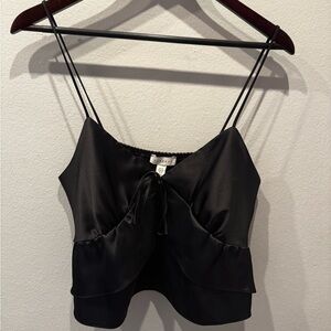 TOPSHOP Black Satin Spaghetti-Strap Cami Top